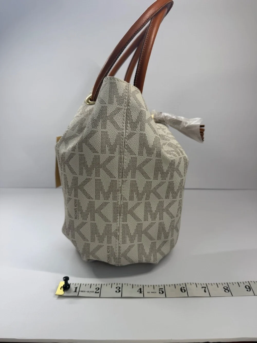 Michael Kors Medium Ring Tote PVC Signature Shoulder Bag Handbag Purse in White